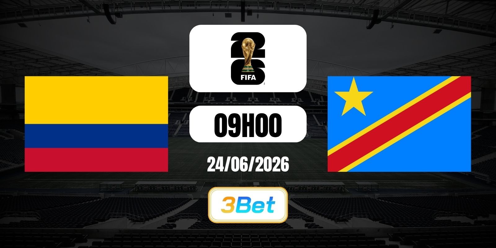 3BET Soi kèo Colombia vs CHDC Congo 09h00 ngày 24/06/2026 - World Cup